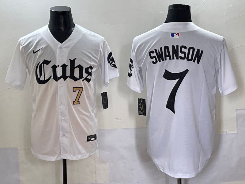 Men 2025 Chicago Cubs #7 Swanson White Five generations Joint Name Nike MLB Jersey style 2->chicago cubs->MLB Jersey